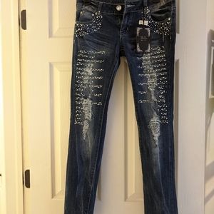 Distressed, rhinestone Montana jeans